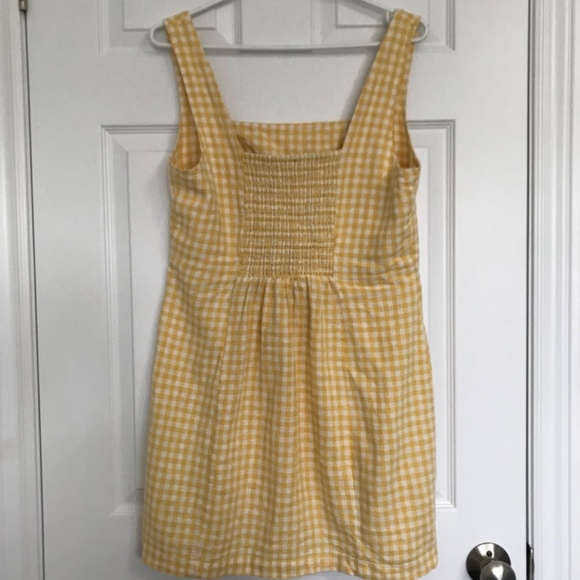 Old Navy Square Neck Linen Blend Mini Dress Yellow Gingham M Petite - Picture 3 of 16